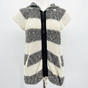 Free People Ivory Gray stripe Regatta Full Zip Hoodie Stripe jacket Cotton M